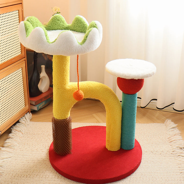 Arbre à chat contemporain créatif en panneau de fibres de densité moyenne, plastique, tissu velours, sisal, pour salon 