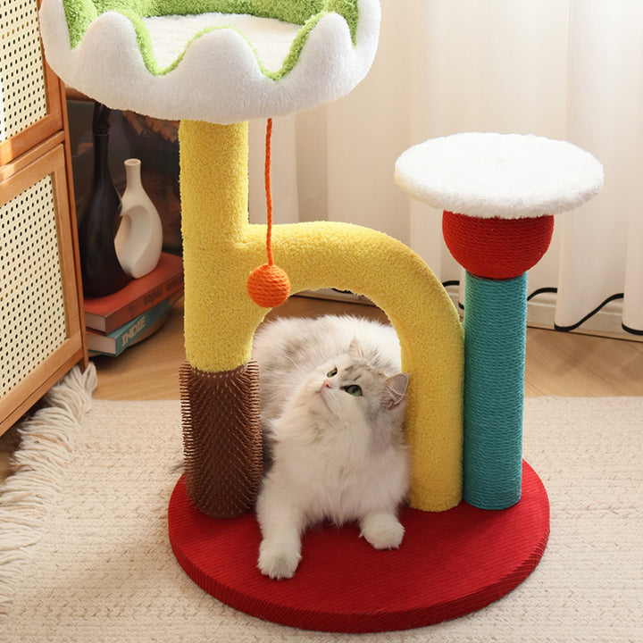 Arbre à chat contemporain créatif en panneau de fibres de densité moyenne, plastique, tissu velours, sisal, pour salon 