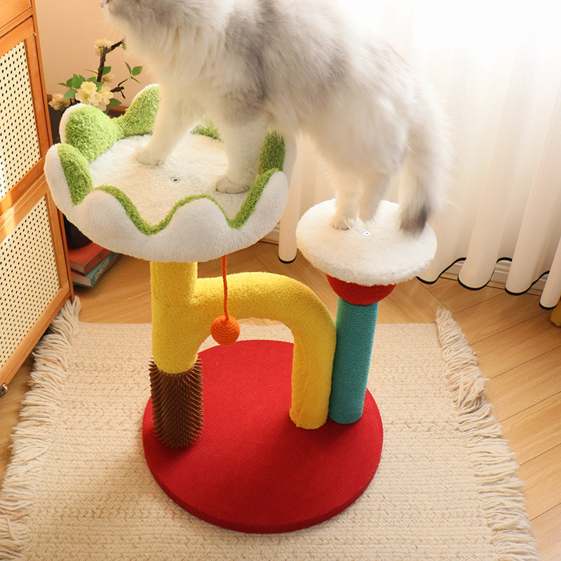 Arbre à chat contemporain créatif en panneau de fibres de densité moyenne, plastique, tissu velours, sisal, pour salon 