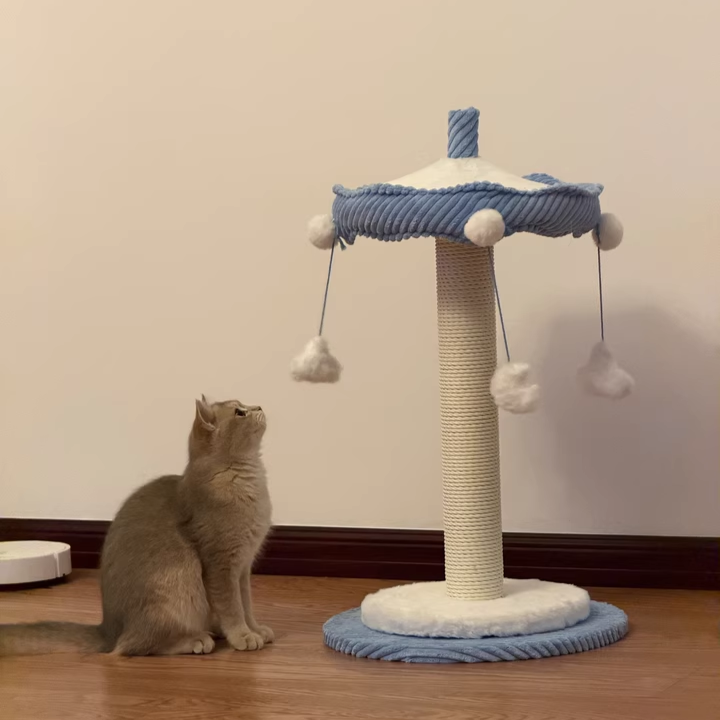 Arbre à chat contemporain créatif en panneau de fibres à densité moyenne, velours côtelé, papier kraft, corde, tube en papier, pour salon 