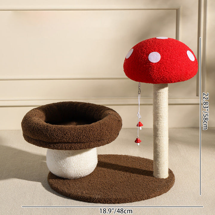 Árbol para gatos en forma de hongo de fibra de densidad media redonda creativa contemporánea con tela de terciopelo y espuma de sisal para la sala de estar 