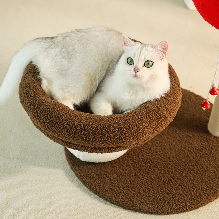 Árbol para gatos en forma de hongo de fibra de densidad media redonda creativa contemporánea con tela de terciopelo y espuma de sisal para la sala de estar 