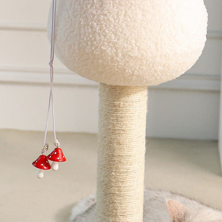 Árbol para gatos en forma de hongo de fibra de densidad media redonda creativa contemporánea con tela de terciopelo y espuma de sisal para la sala de estar 