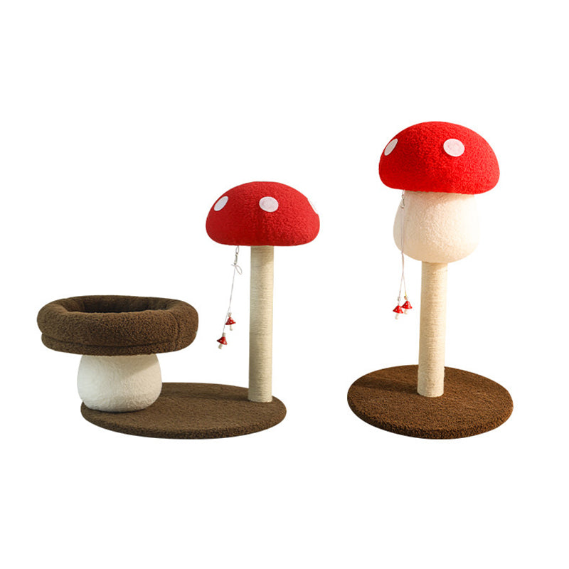 Árbol para gatos en forma de hongo de fibra de densidad media redonda creativa contemporánea con tela de terciopelo y espuma de sisal para la sala de estar 