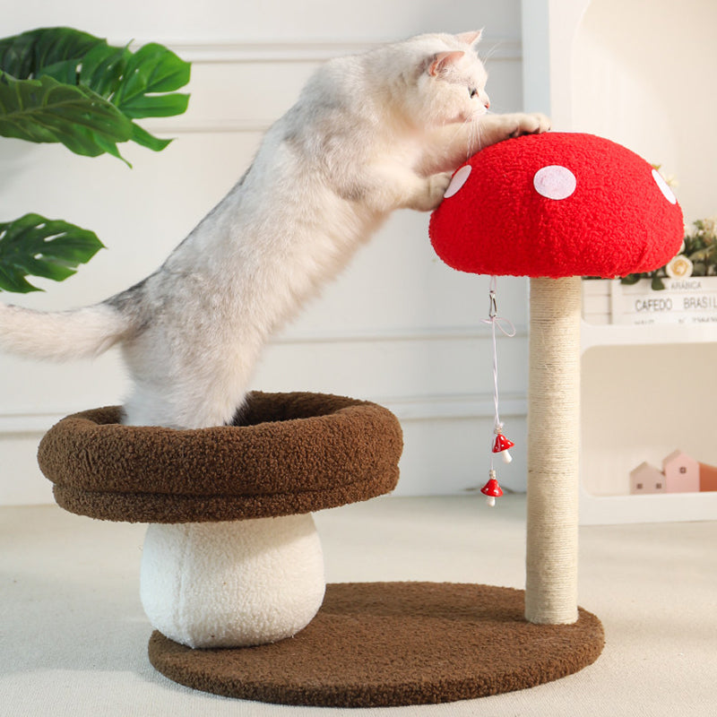 Árbol para gatos en forma de hongo de fibra de densidad media redonda creativa contemporánea con tela de terciopelo y espuma de sisal para la sala de estar 