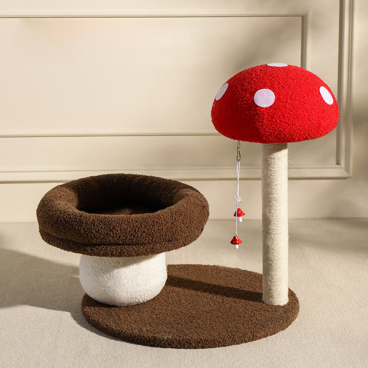 Árbol para gatos en forma de hongo de fibra de densidad media redonda creativa contemporánea con tela de terciopelo y espuma de sisal para la sala de estar 
