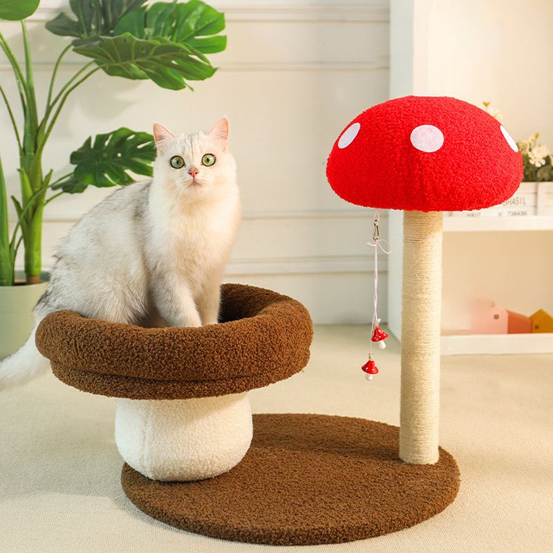 Árbol para gatos en forma de hongo de fibra de densidad media redonda creativa contemporánea con tela de terciopelo y espuma de sisal para la sala de estar 