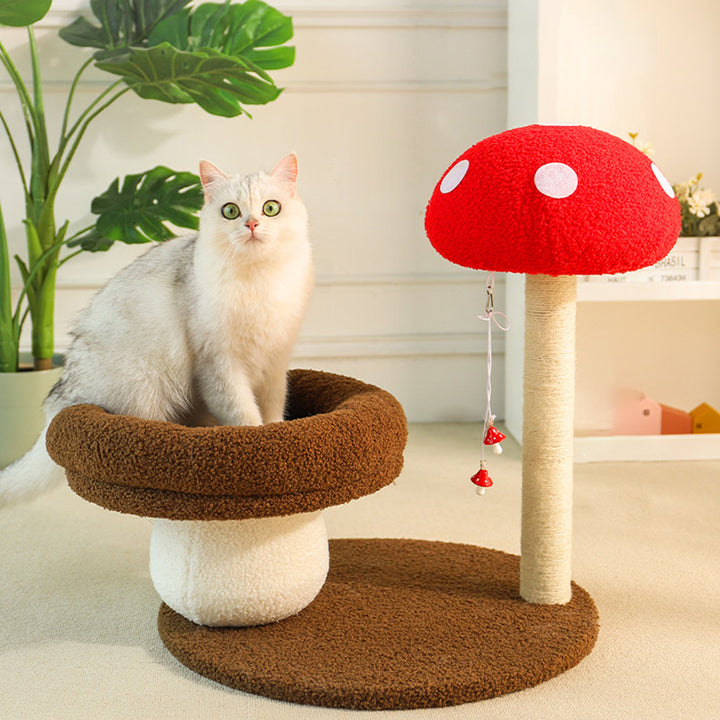 Árbol para gatos en forma de hongo de fibra de densidad media redonda creativa contemporánea con tela de terciopelo y espuma de sisal para la sala de estar 