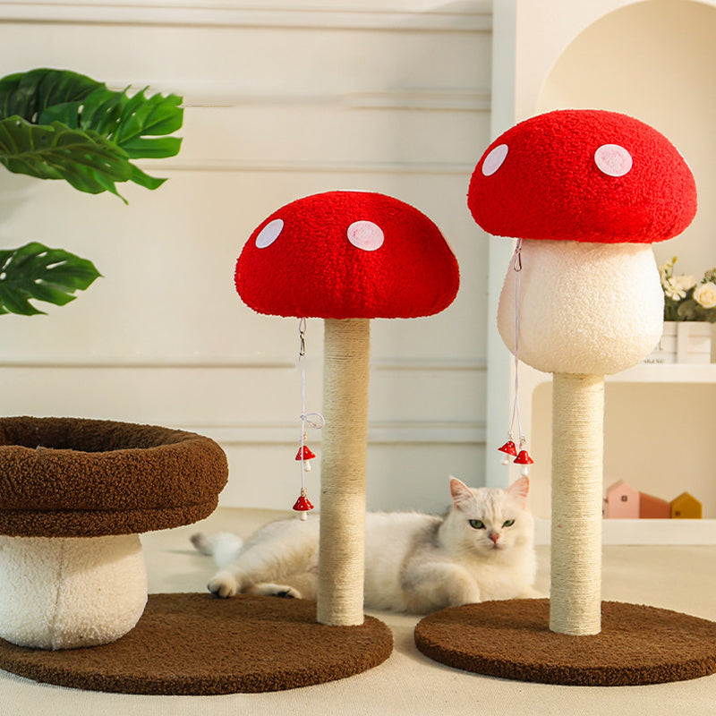 Árbol para gatos en forma de hongo de fibra de densidad media redonda creativa contemporánea con tela de terciopelo y espuma de sisal para la sala de estar 