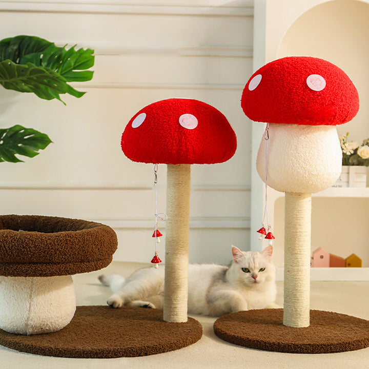 Árbol para gatos en forma de hongo de fibra de densidad media redonda creativa contemporánea con tela de terciopelo y espuma de sisal para la sala de estar 