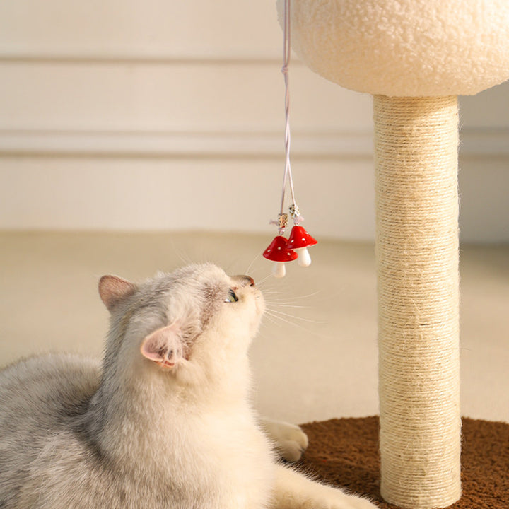 Árbol para gatos en forma de hongo de fibra de densidad media redonda creativa contemporánea con tela de terciopelo y espuma de sisal para la sala de estar 
