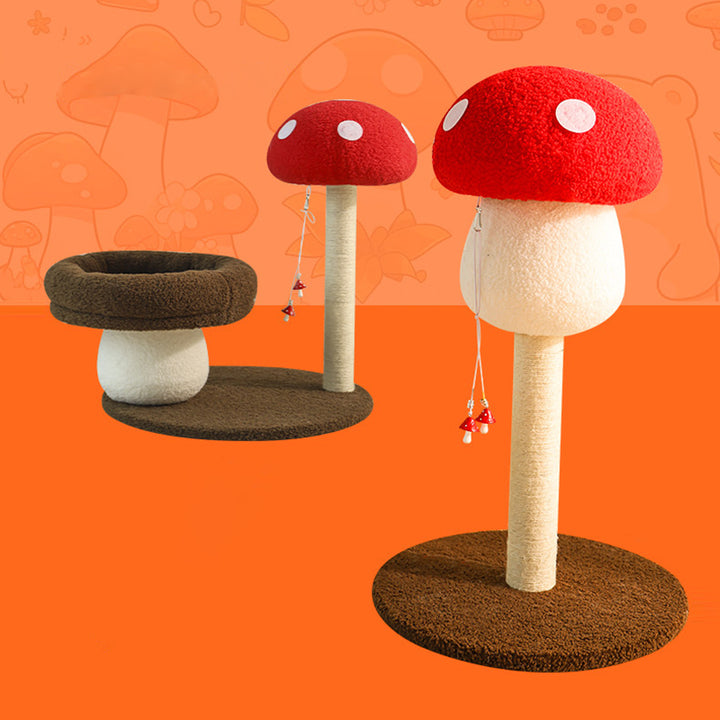 Árbol para gatos en forma de hongo de fibra de densidad media redonda creativa contemporánea con tela de terciopelo y espuma de sisal para la sala de estar 