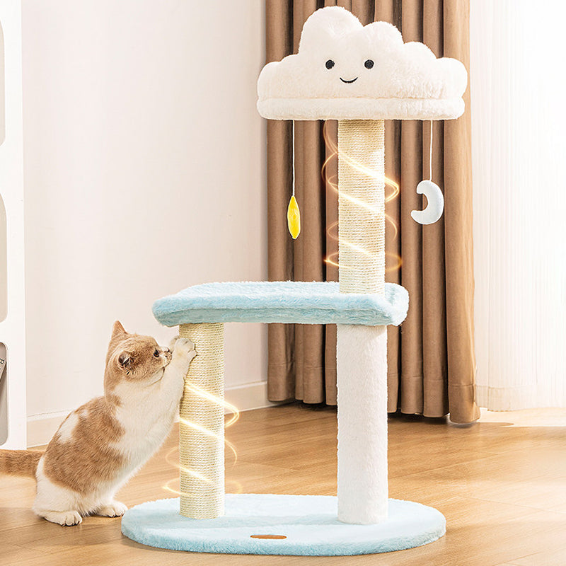 Árbol para gatos contemporáneo creativo redondo de aglomerado de partículas con tela de terciopelo y sisal nube de 2/3 niveles para sala de estar 