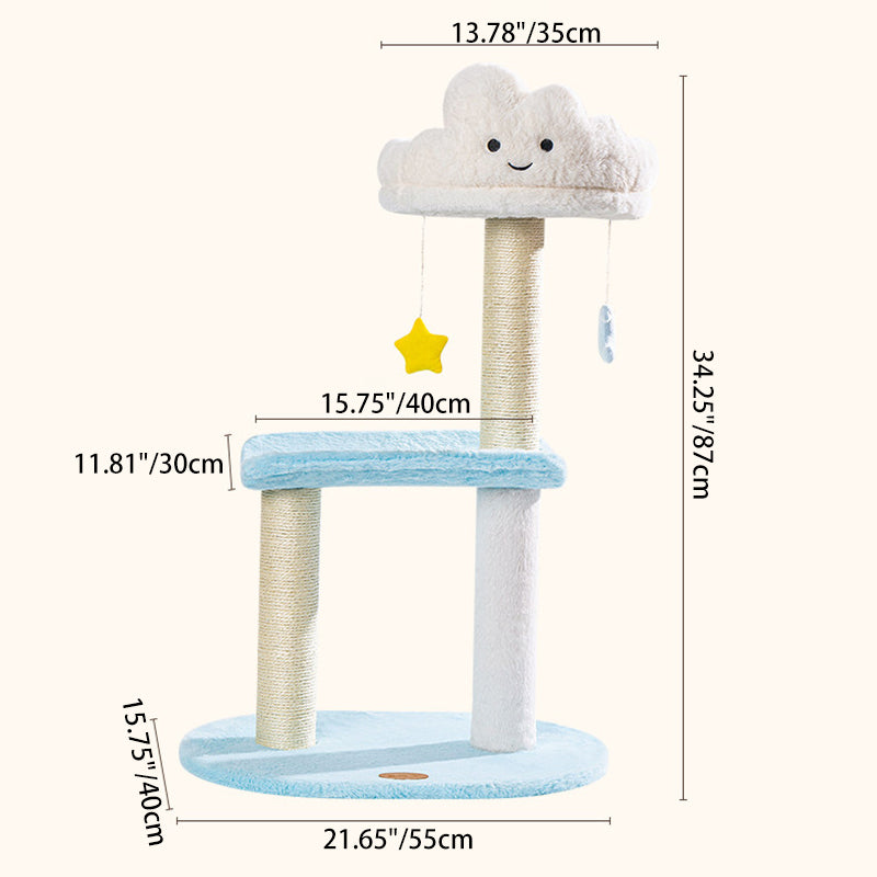 Árbol para gatos contemporáneo creativo redondo de aglomerado de partículas con tela de terciopelo y sisal nube de 2/3 niveles para sala de estar 