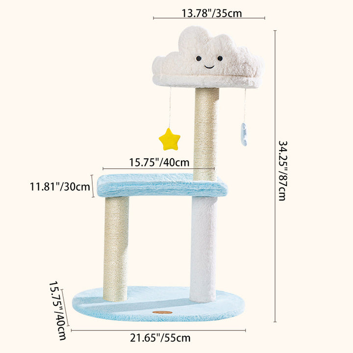 Árbol para gatos contemporáneo creativo redondo de aglomerado de partículas con tela de terciopelo y sisal nube de 2/3 niveles para sala de estar 