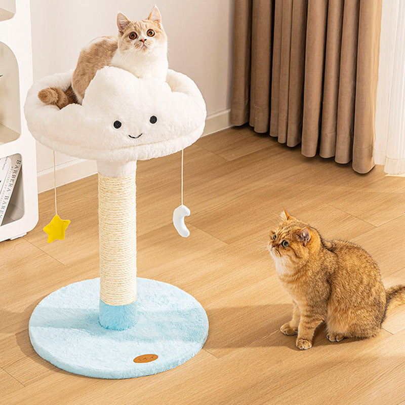 Árbol para gatos contemporáneo creativo redondo de aglomerado de partículas con tela de terciopelo y sisal nube de 2/3 niveles para sala de estar 
