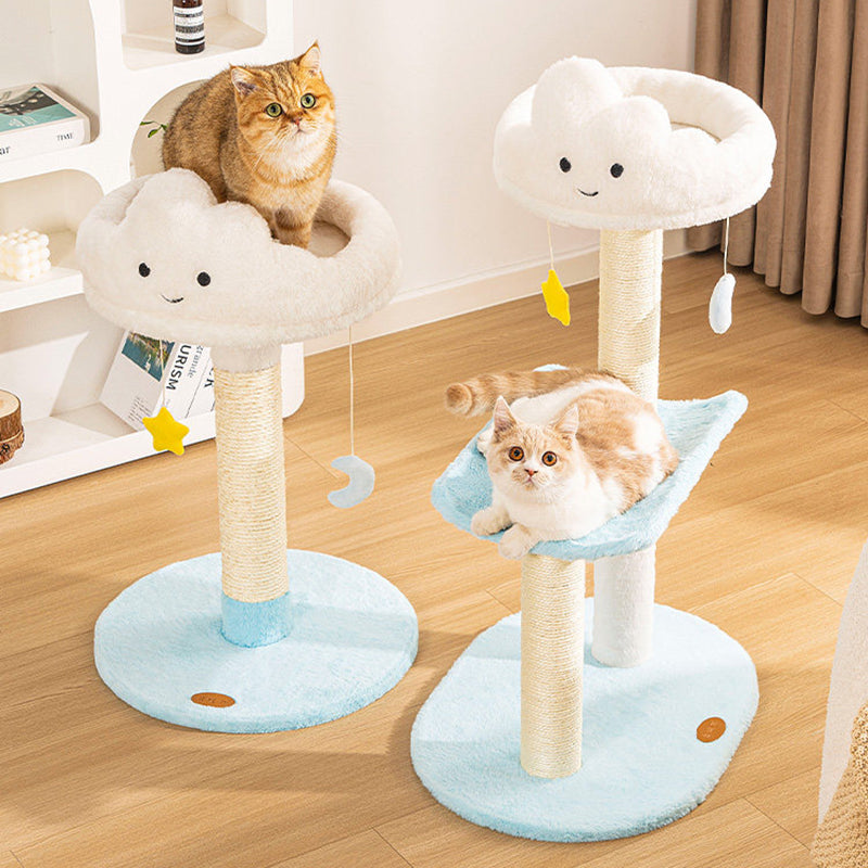 Árbol para gatos contemporáneo creativo redondo de aglomerado de partículas con tela de terciopelo y sisal nube de 2/3 niveles para sala de estar 