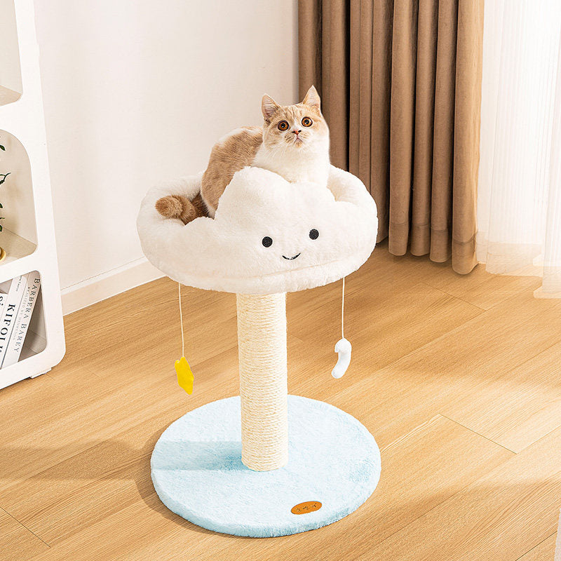 Árbol para gatos contemporáneo creativo redondo de aglomerado de partículas con tela de terciopelo y sisal nube de 2/3 niveles para sala de estar 