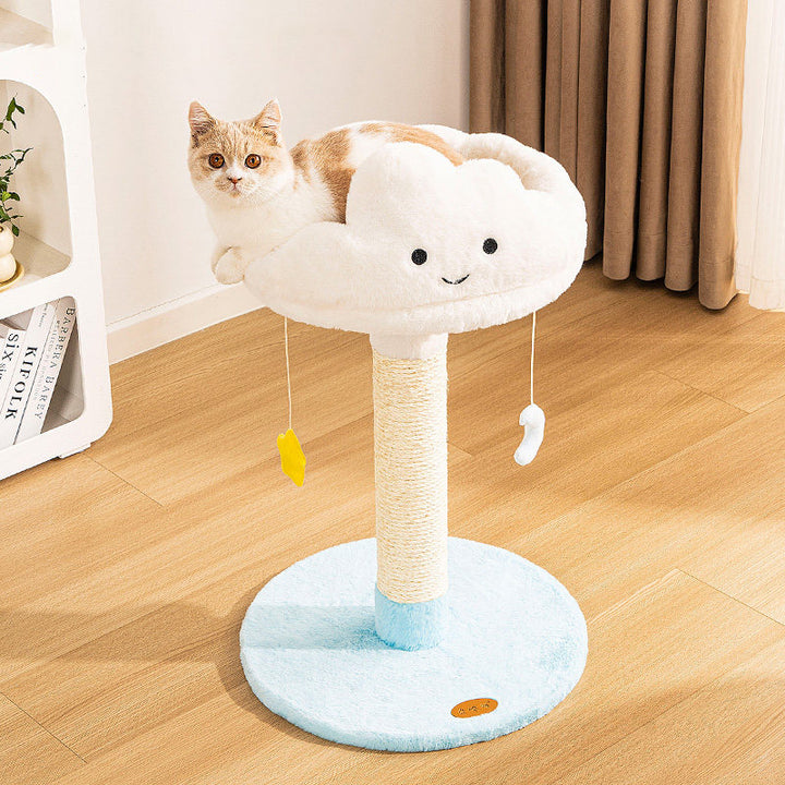 Árbol para gatos contemporáneo creativo redondo de aglomerado de partículas con tela de terciopelo y sisal nube de 2/3 niveles para sala de estar 