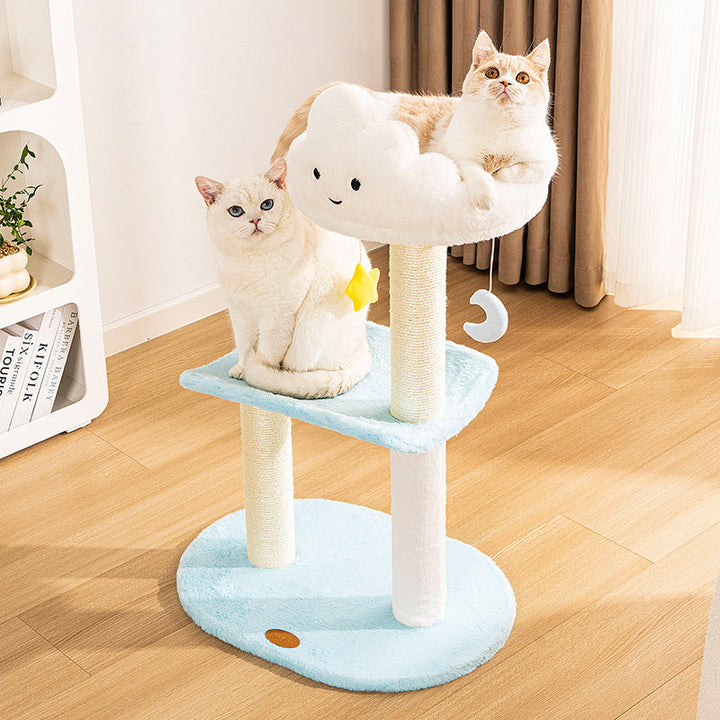 Árbol para gatos contemporáneo creativo redondo de aglomerado de partículas con tela de terciopelo y sisal nube de 2/3 niveles para sala de estar 