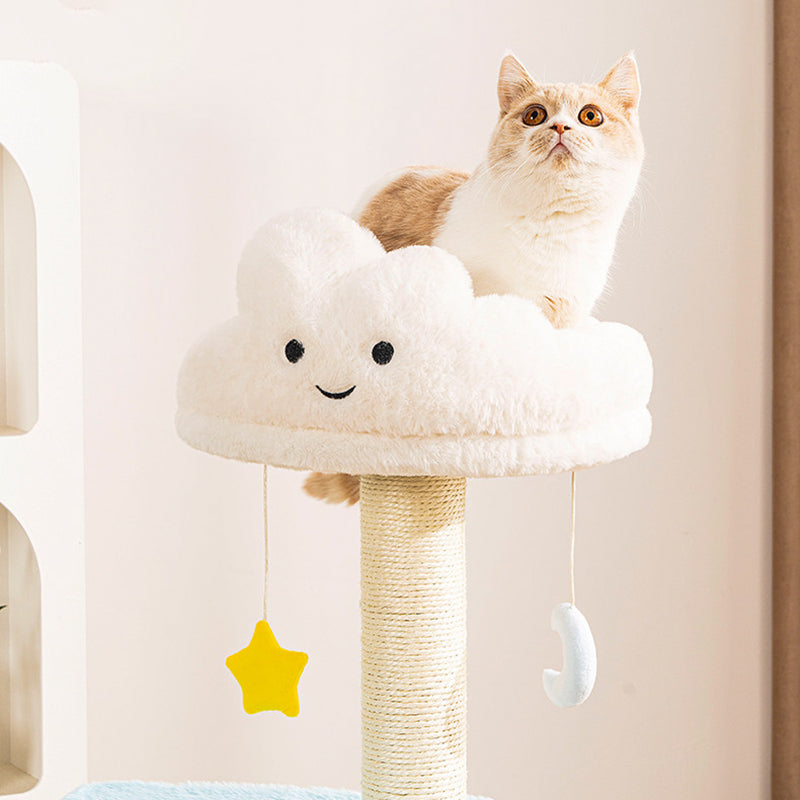 Árbol para gatos contemporáneo creativo redondo de aglomerado de partículas con tela de terciopelo y sisal nube de 2/3 niveles para sala de estar 