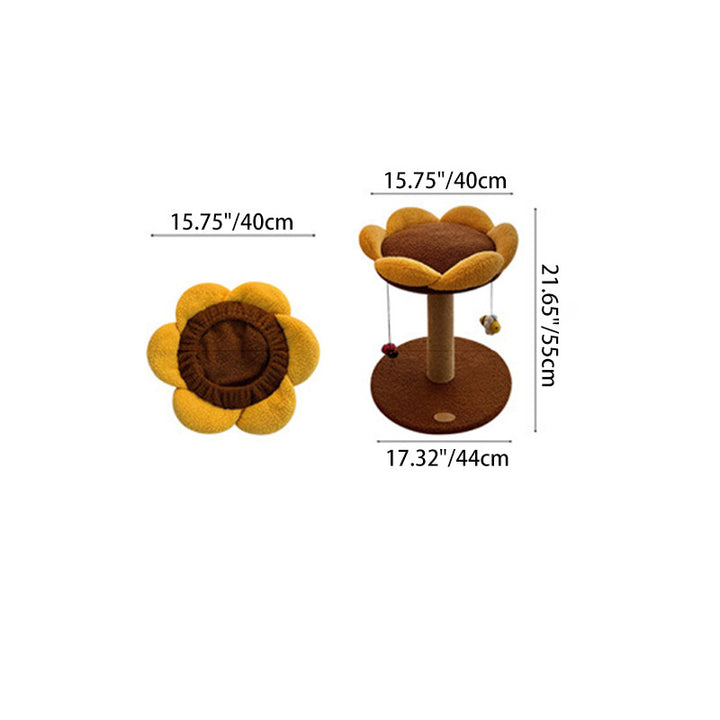 Árbol para gatos contemporáneo creativo redondo de aglomerado con tela de terciopelo y sisal en forma de girasol de 2/3 niveles para sala de estar 