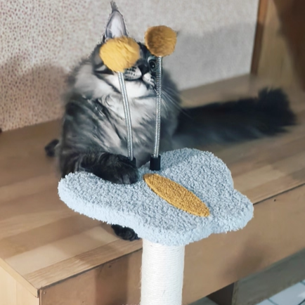 Árbol para gatos contemporáneo creativo redondo de fibra de densidad media con tela de terciopelo y sisal, 2/3 niveles para sala de estar 