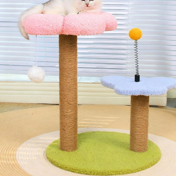 Árbol para gatos contemporáneo creativo redondo de fibra de densidad media con tela de terciopelo y sisal, 2/3 niveles para sala de estar 