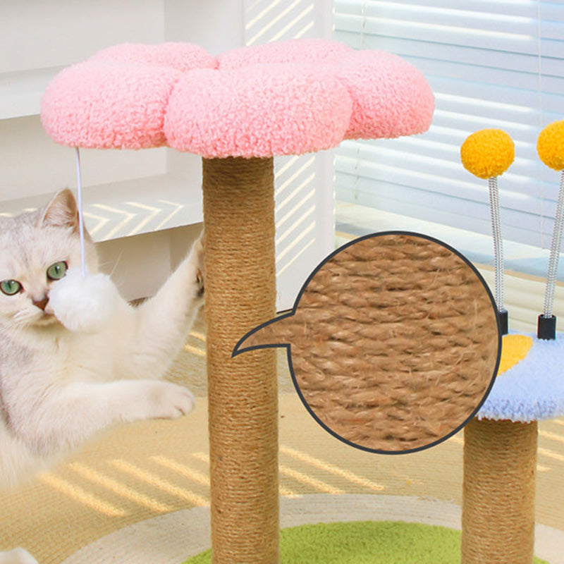 Árbol para gatos contemporáneo creativo redondo de fibra de densidad media con tela de terciopelo y sisal, 2/3 niveles para sala de estar 