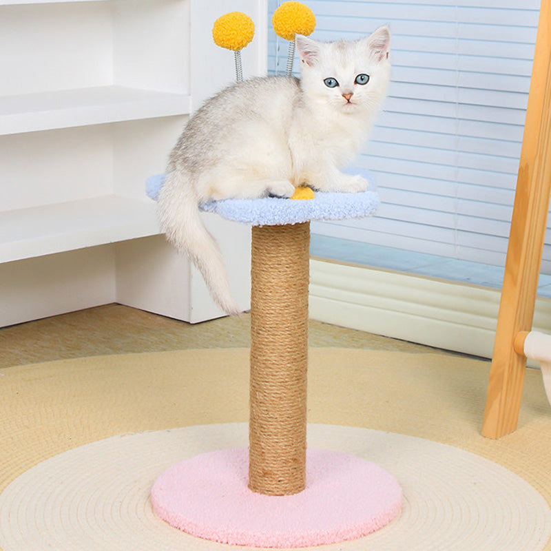 Árbol para gatos contemporáneo creativo redondo de fibra de densidad media con tela de terciopelo y sisal, 2/3 niveles para sala de estar 