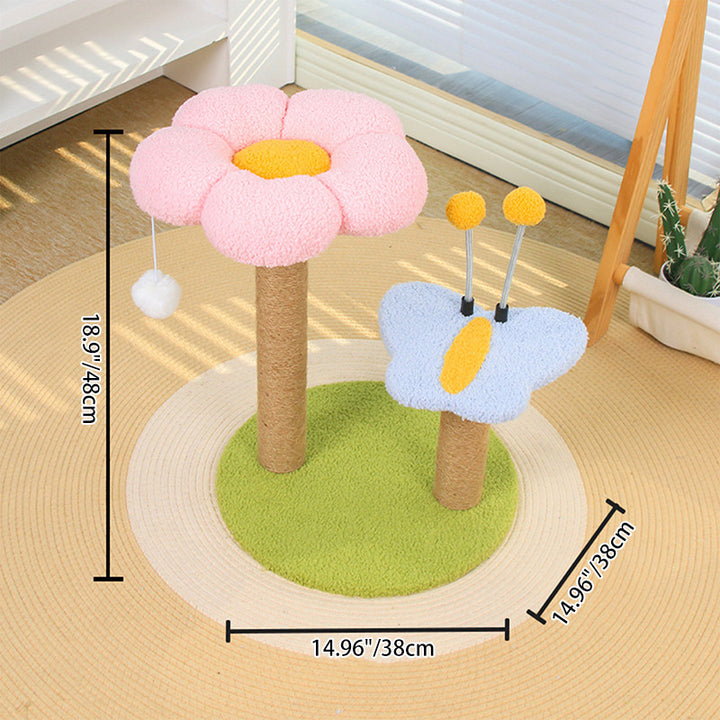 Árbol para gatos contemporáneo creativo redondo de fibra de densidad media con tela de terciopelo y sisal, 2/3 niveles para sala de estar 