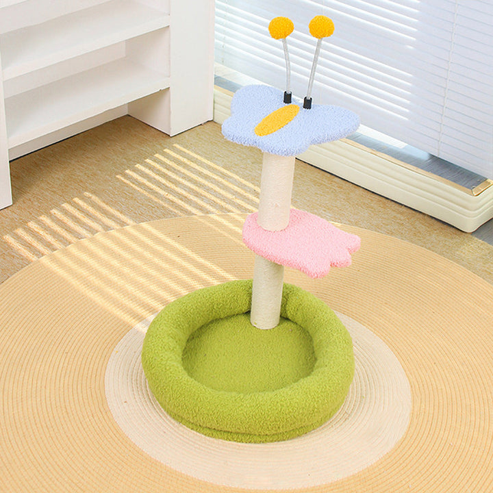 Árbol para gatos contemporáneo creativo redondo de fibra de densidad media con tela de terciopelo y sisal, 2/3 niveles para sala de estar 