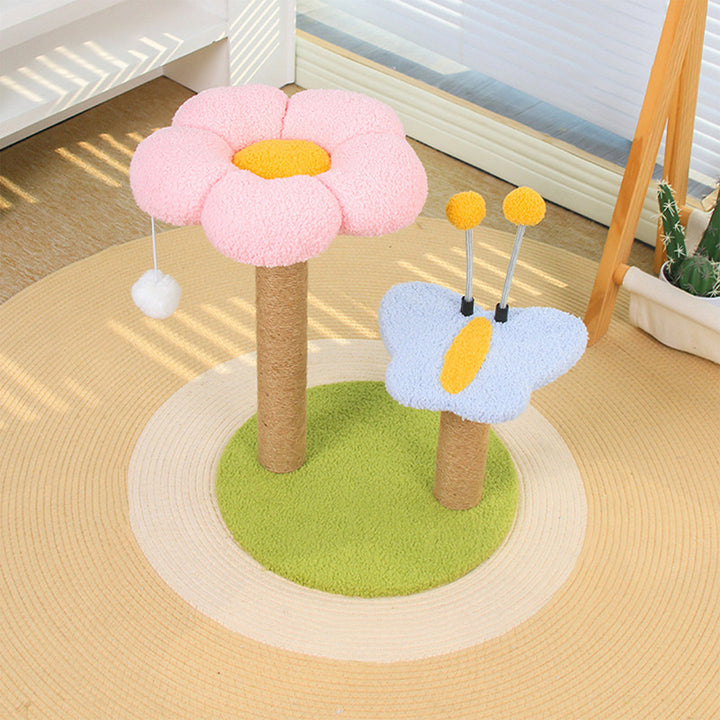 Árbol para gatos contemporáneo creativo redondo de fibra de densidad media con tela de terciopelo y sisal, 2/3 niveles para sala de estar 