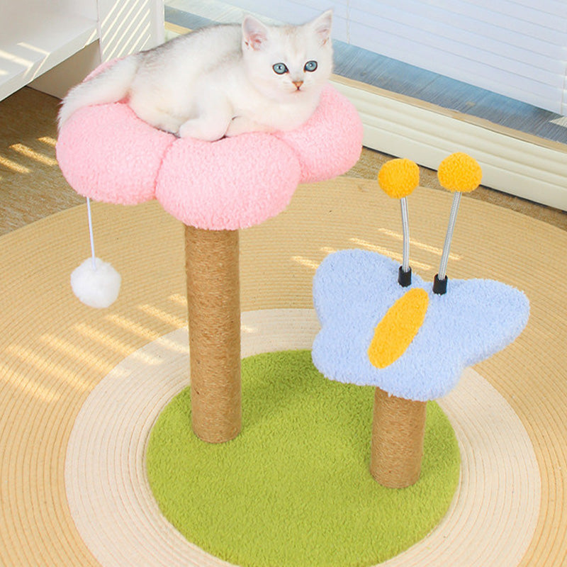 Árbol para gatos contemporáneo creativo redondo de fibra de densidad media con tela de terciopelo y sisal, 2/3 niveles para sala de estar 