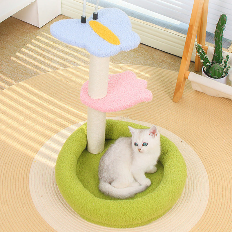 Árbol para gatos contemporáneo creativo redondo de fibra de densidad media con tela de terciopelo y sisal, 2/3 niveles para sala de estar 