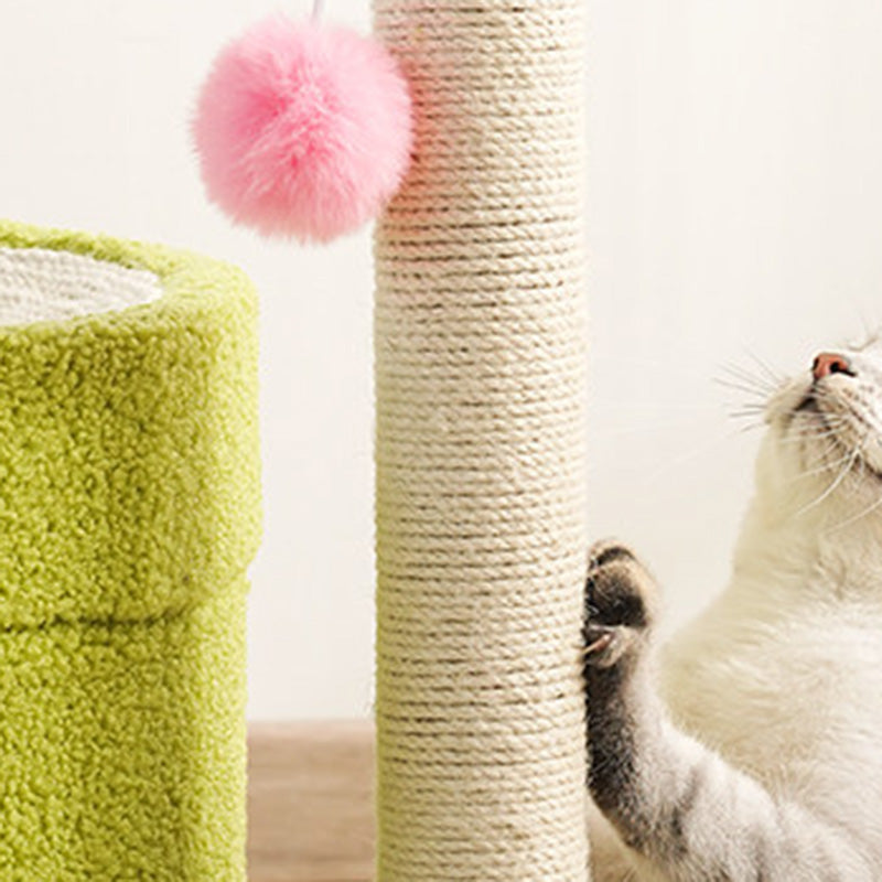 Arbre à chat contemporain créatif à deux niveaux en panneau de fibres à densité moyenne, tube en papier, tissu velours, corde de chanvre, pour salon 