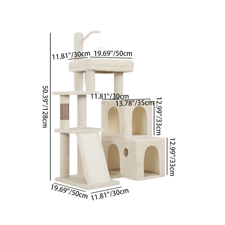 Árbol para gatos de 4 niveles de tablero de partículas cuadrado escandinavo contemporáneo con tela de terciopelo y cuerda de cáñamo para sala de estar 