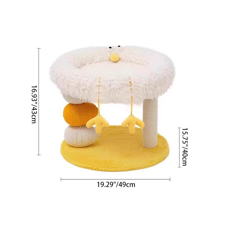 Árbol para gatos contemporáneo creativo redondo de aglomerado, tela de terciopelo y cuerda de cáñamo de 2 niveles para sala de estar 