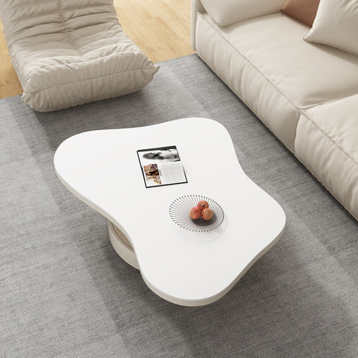 Table basse contemporaine scandinave ronde en dalle de pierre à plusieurs couches, panneau en bois massif, tiroirs en bois de pin, à 2 tiroirs pour salon 