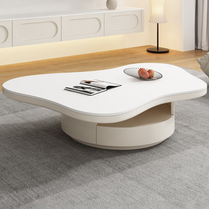 Table basse contemporaine scandinave ronde en dalle de pierre à plusieurs couches, panneau en bois massif, tiroirs en bois de pin, à 2 tiroirs pour salon 