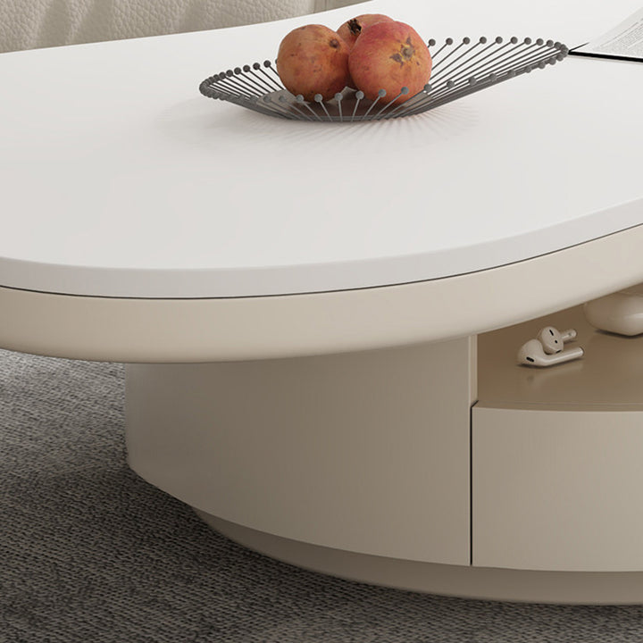 Table basse contemporaine scandinave ronde en dalle de pierre à plusieurs couches, panneau en bois massif, tiroirs en bois de pin, à 2 tiroirs pour salon 