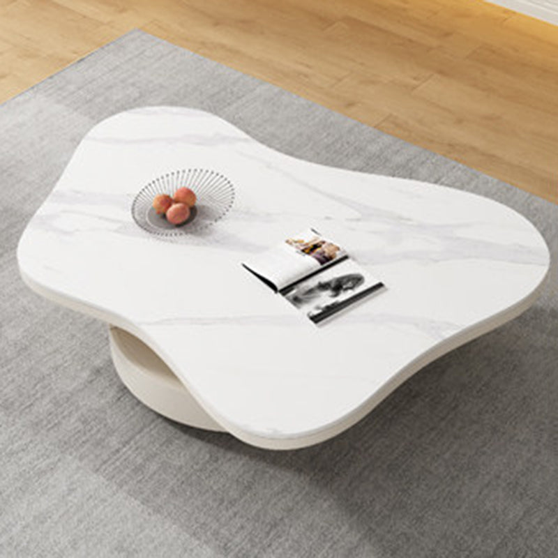 Table basse contemporaine scandinave ronde en dalle de pierre à plusieurs couches, panneau en bois massif, tiroirs en bois de pin, à 2 tiroirs pour salon 