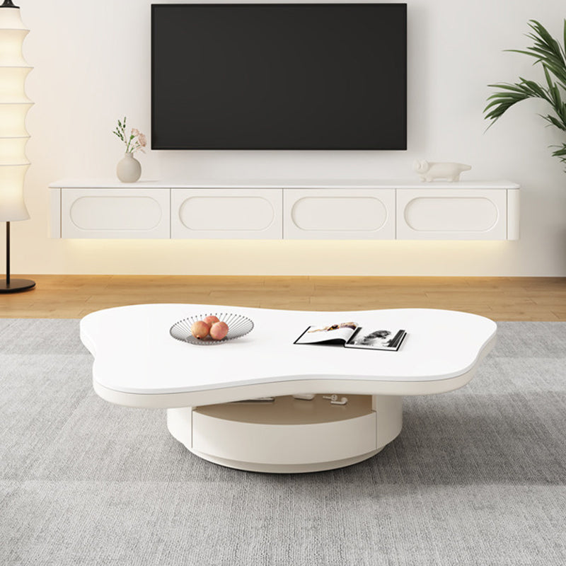 Table basse contemporaine scandinave ronde en dalle de pierre à plusieurs couches, panneau en bois massif, tiroirs en bois de pin, à 2 tiroirs pour salon 