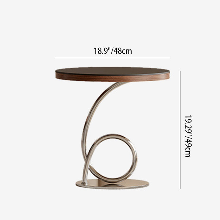 Table basse de luxe moderne ronde en dalle de pierre, panneau multicouche en bois massif et acier inoxydable pour salon 