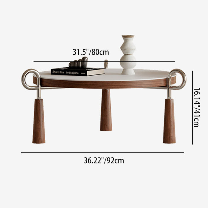 Table basse de luxe moderne ronde en dalle de pierre, panneau multicouche en bois massif et acier inoxydable pour salon 