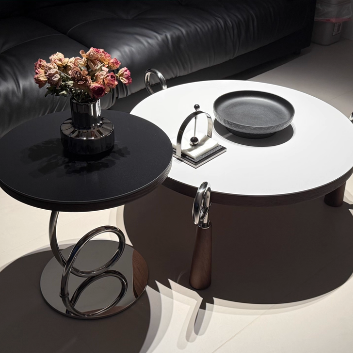 Moderner Luxus-Runder Steintisch Mehrschichtige Massivholzplatte Edels – BulbSquare