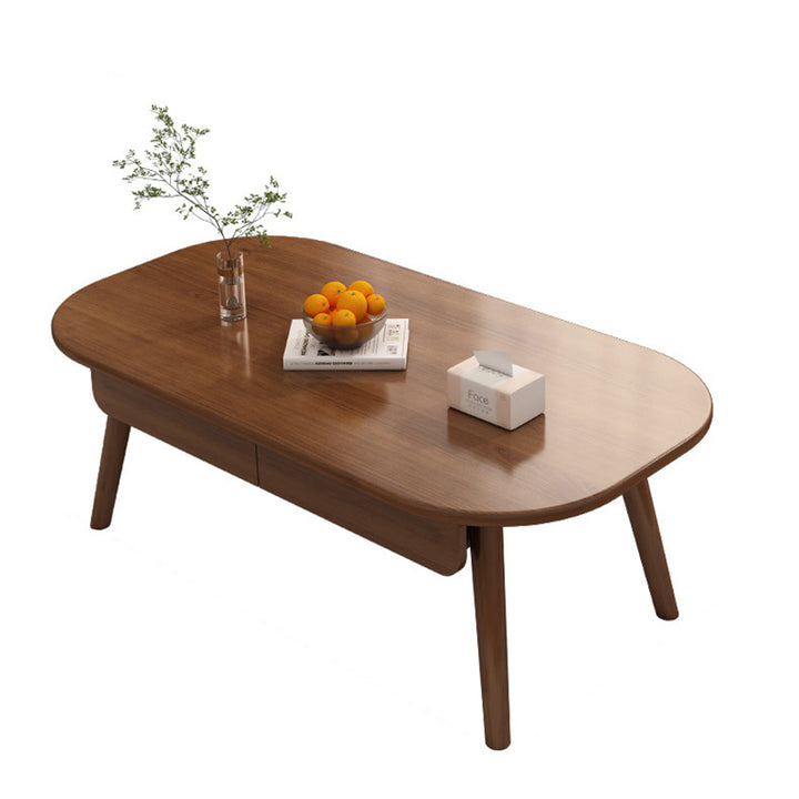 Zeitgenössischer skandinavischer rechteckiger mehrschichtiger Massivholzplatten-Sperrholz-Schubladen-Buche-Beine-Couchtisch mit 2 Schubladen für das Wohnzimmer 