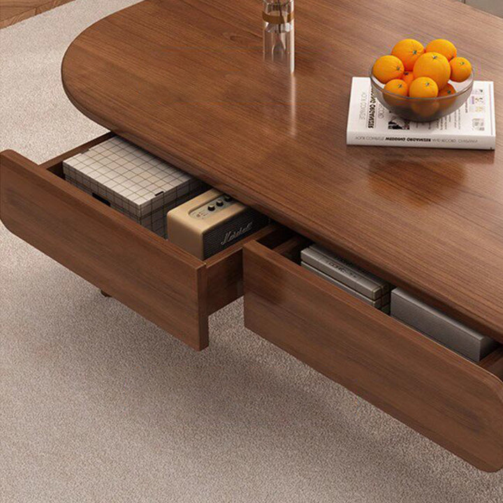 Zeitgenössischer skandinavischer rechteckiger mehrschichtiger Massivholzplatten-Sperrholz-Schubladen-Buche-Beine-Couchtisch mit 2 Schubladen für das Wohnzimmer 
