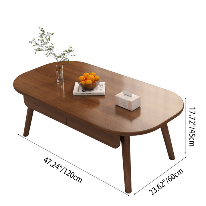 Zeitgenössischer skandinavischer rechteckiger mehrschichtiger Massivholzplatten-Sperrholz-Schubladen-Buche-Beine-Couchtisch mit 2 Schubladen für das Wohnzimmer 