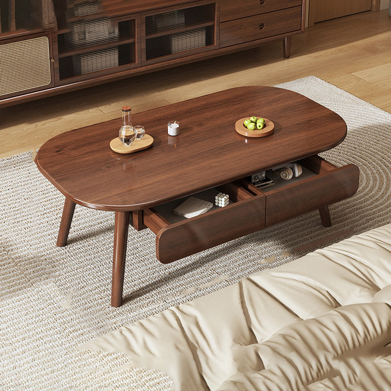 Zeitgenössischer skandinavischer rechteckiger mehrschichtiger Massivholzplatten-Sperrholz-Schubladen-Buche-Beine-Couchtisch mit 2 Schubladen für das Wohnzimmer 